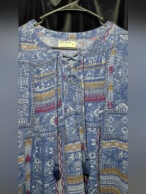 Ruff Hewn Blue Printed Lace-Up Women’s Top